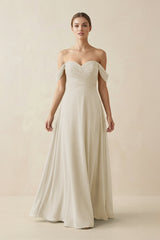 A-Line Off-the-Shoulder Chiffon Bridesmaid Dress in Dove Gray - KissProm BRIDESMAID DRESSES