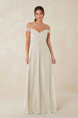 A-Line Off-the-Shoulder Chiffon Bridesmaid Dress in Dove Gray - KissProm BRIDESMAID DRESSES
