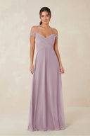 A-Line Off-the-Shoulder Chiffon Bridesmaid Dress in Dusk - KissProm BRIDESMAID DRESSES