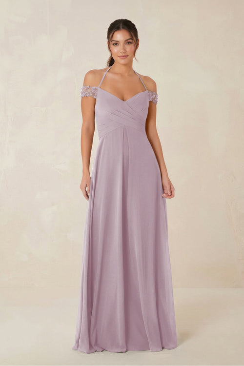 A-Line Off-the-Shoulder Chiffon Bridesmaid Dress in Dusk - KissProm BRIDESMAID DRESSES