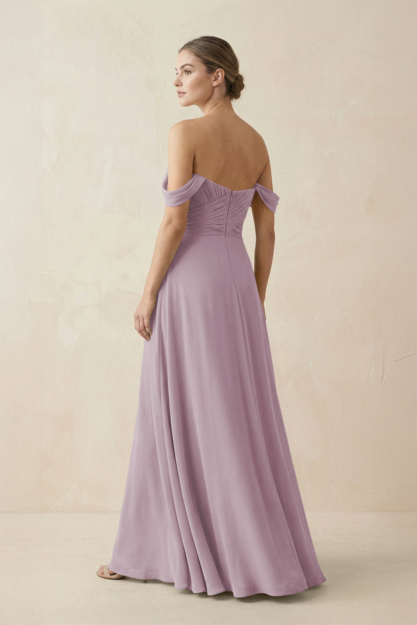 A-Line Off-the-Shoulder Chiffon Bridesmaid Dress in Dusk - KissProm BRIDESMAID DRESSES