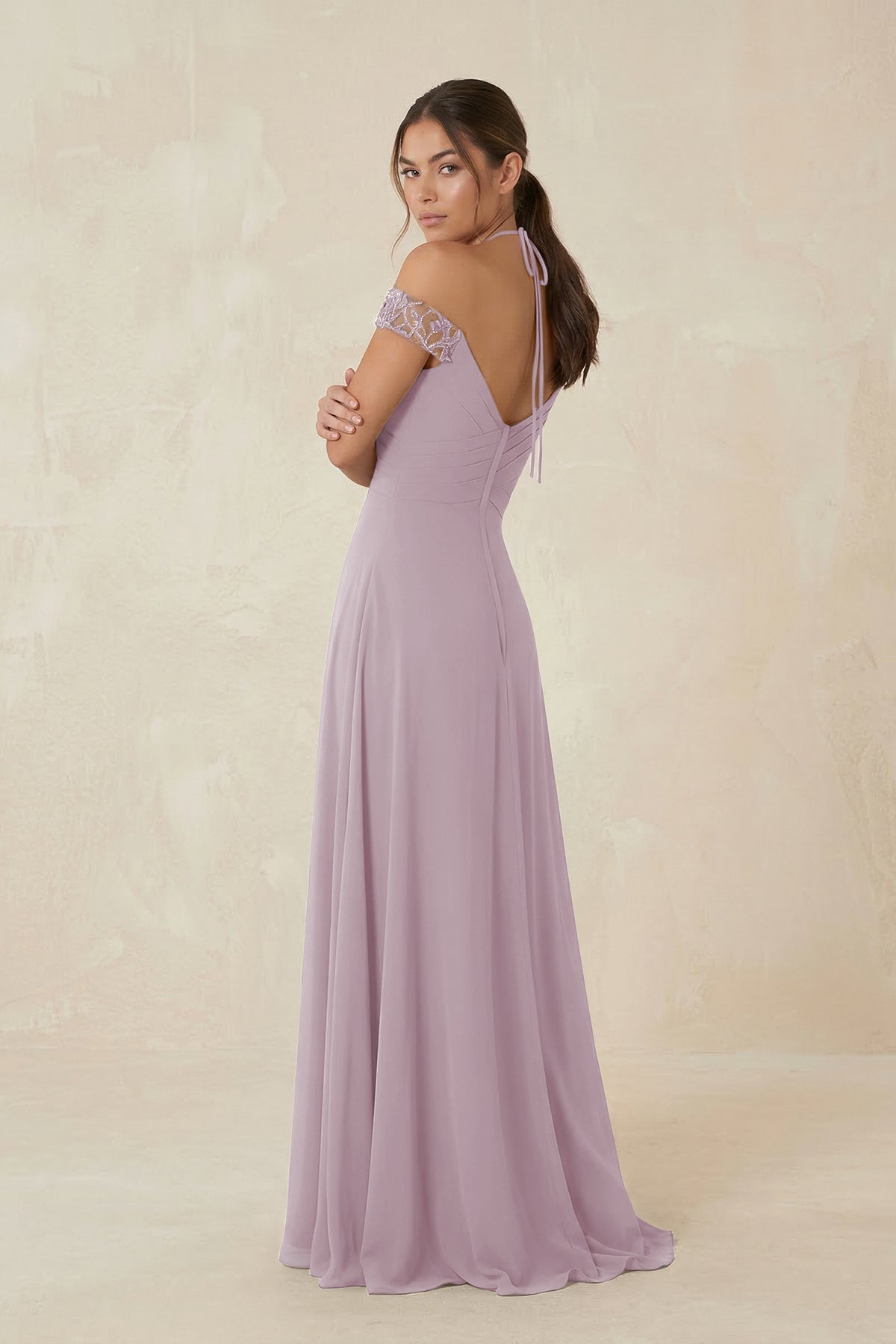 KissProm A-Line Off-the-Shoulder Chiffon Bridesmaid Dress in Dusk, Dusk / 22