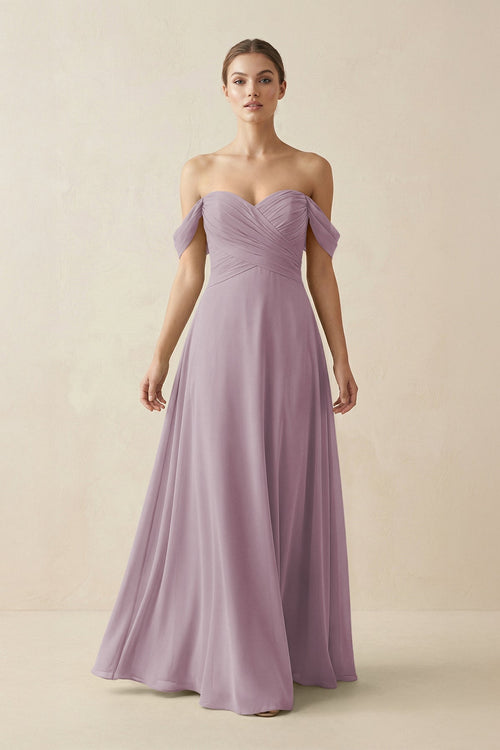A-Line Off-the-Shoulder Chiffon Bridesmaid Dress in Dusk - KissProm BRIDESMAID DRESSES