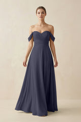 A-Line Off-the-Shoulder Chiffon Bridesmaid Dress in Dusk Blue - KissProm BRIDESMAID DRESSES