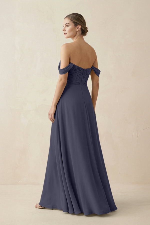 A-Line Off-the-Shoulder Chiffon Bridesmaid Dress in Dusk Blue - KissProm BRIDESMAID DRESSES