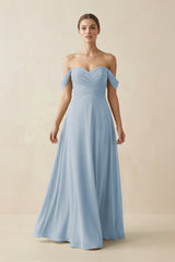 A-Line Off-the-Shoulder Chiffon Bridesmaid Dress in Dusty Blue - KissProm BRIDESMAID DRESSES