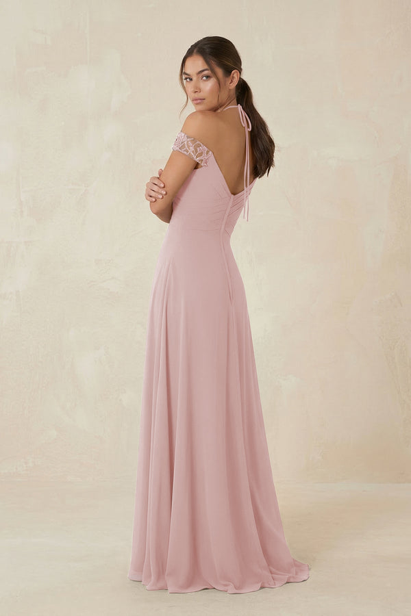 A-Line Off-the-Shoulder Chiffon Bridesmaid Dress in Dusty Rose - KissProm BRIDESMAID DRESSES