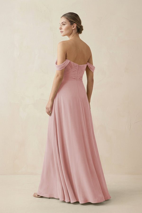 A-Line Off-the-Shoulder Chiffon Bridesmaid Dress in Dusty Rose - KissProm BRIDESMAID DRESSES