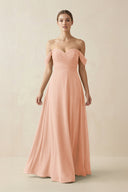 A-Line Off-the-Shoulder Chiffon Bridesmaid Dress in English Rose - KissProm BRIDESMAID DRESSES