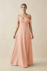A-Line Off-the-Shoulder Chiffon Bridesmaid Dress in English Rose - KissProm BRIDESMAID DRESSES