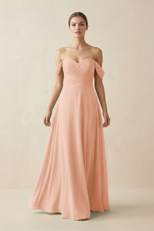 A-Line Off-the-Shoulder Chiffon Bridesmaid Dress in English Rose - KissProm BRIDESMAID DRESSES