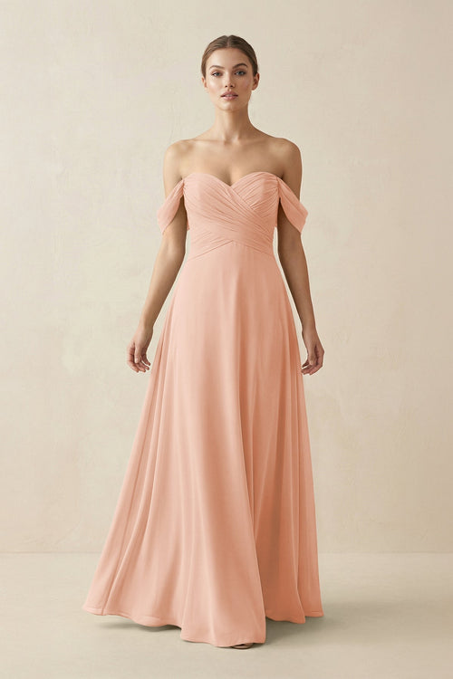A-Line Off-the-Shoulder Chiffon Bridesmaid Dress in English Rose - KissProm BRIDESMAID DRESSES