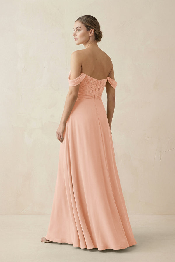 A-Line Off-the-Shoulder Chiffon Bridesmaid Dress in English Rose - KissProm BRIDESMAID DRESSES