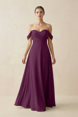 A-Line Off-the-Shoulder Chiffon Bridesmaid Dress in Fig - KissProm BRIDESMAID DRESSES