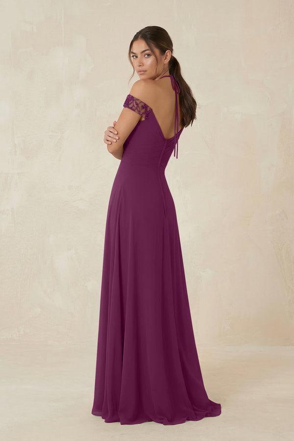 A-Line Off-the-Shoulder Chiffon Bridesmaid Dress in Fig - KissProm BRIDESMAID DRESSES