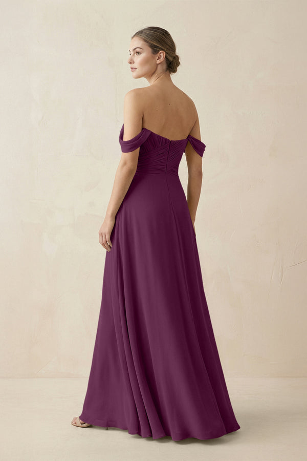 A-Line Off-the-Shoulder Chiffon Bridesmaid Dress in Fig - KissProm BRIDESMAID DRESSES