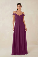 A-Line Off-the-Shoulder Chiffon Bridesmaid Dress in Fig - KissProm BRIDESMAID DRESSES