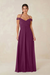 A-Line Off-the-Shoulder Chiffon Bridesmaid Dress in Fig - KissProm BRIDESMAID DRESSES