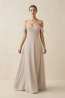 A-Line Off-the-Shoulder Chiffon Bridesmaid Dress in Frost - KissProm BRIDESMAID DRESSES