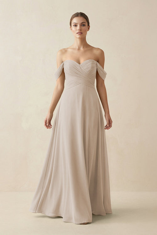 A-Line Off-the-Shoulder Chiffon Bridesmaid Dress in Frost - KissProm BRIDESMAID DRESSES