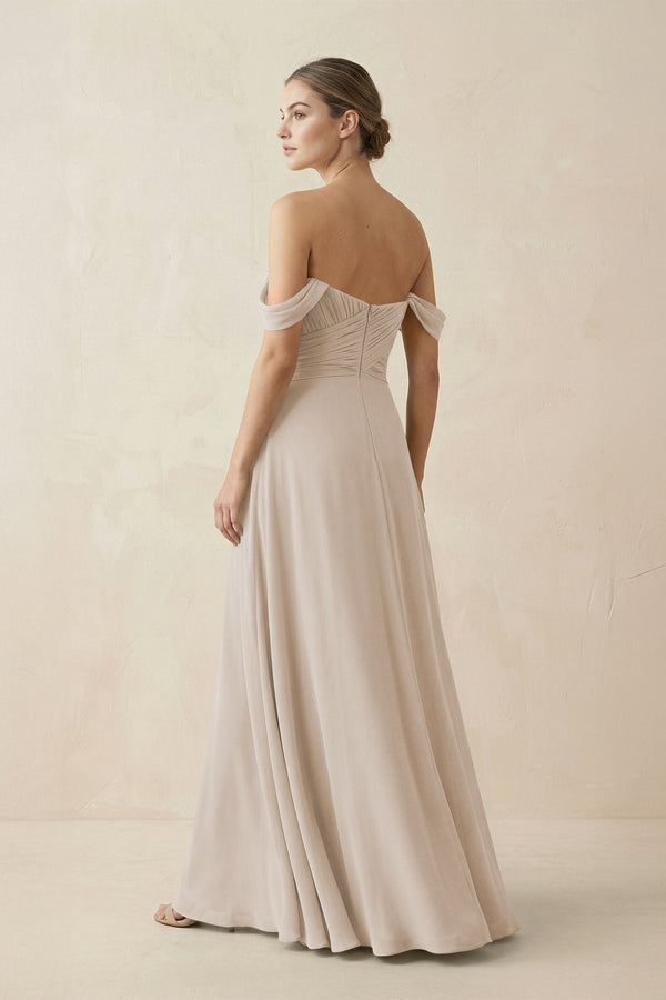 A-Line Off-the-Shoulder Chiffon Bridesmaid Dress in Frost - KissProm BRIDESMAID DRESSES