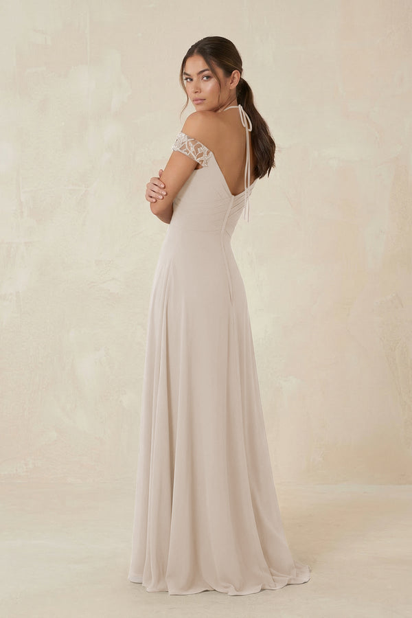 A-Line Off-the-Shoulder Chiffon Bridesmaid Dress in Frost - KissProm BRIDESMAID DRESSES