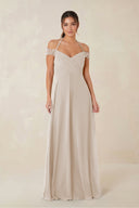 A-Line Off-the-Shoulder Chiffon Bridesmaid Dress in Frost - KissProm BRIDESMAID DRESSES