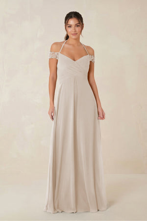 A-Line Off-the-Shoulder Chiffon Bridesmaid Dress in Frost - KissProm BRIDESMAID DRESSES