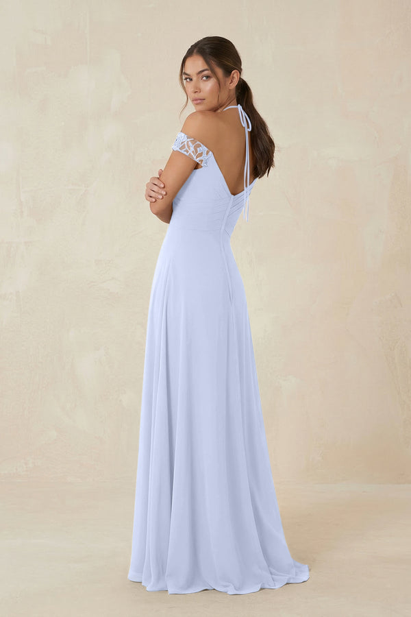 A-Line Off-the-Shoulder Chiffon Bridesmaid Dress in Ice - KissProm BRIDESMAID DRESSES