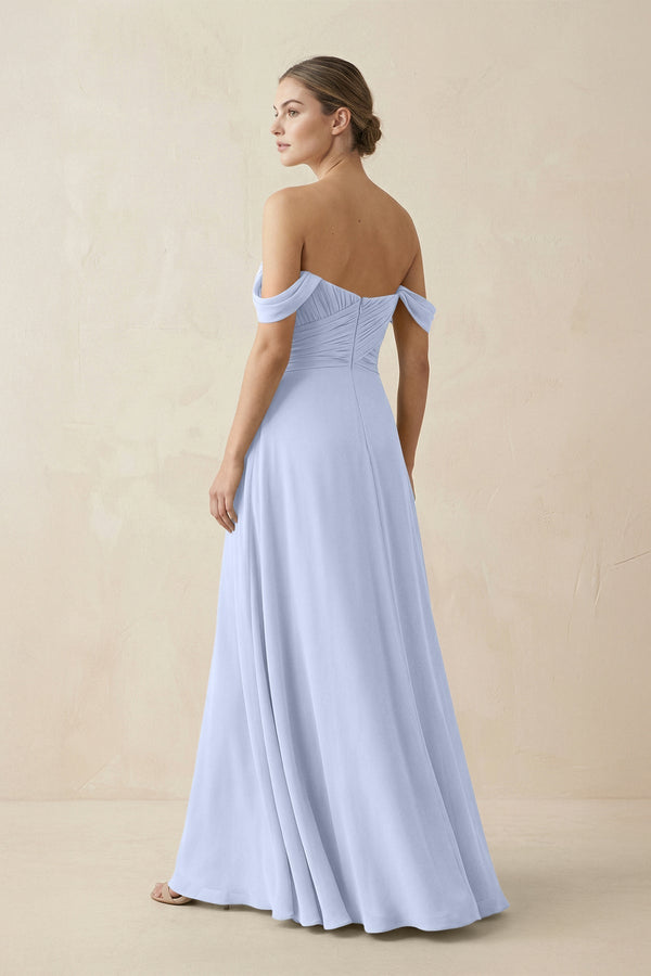 A-Line Off-the-Shoulder Chiffon Bridesmaid Dress in Ice - KissProm BRIDESMAID DRESSES