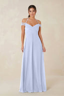 A-Line Off-the-Shoulder Chiffon Bridesmaid Dress in Ice - KissProm BRIDESMAID DRESSES