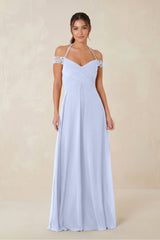 A-Line Off-the-Shoulder Chiffon Bridesmaid Dress in Ice - KissProm BRIDESMAID DRESSES
