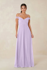 A-Line Off-the-Shoulder Chiffon Bridesmaid Dress in Lavender - KissProm BRIDESMAID DRESSES