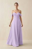 A-Line Off-the-Shoulder Chiffon Bridesmaid Dress in Lavender - KissProm BRIDESMAID DRESSES