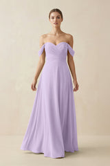 A-Line Off-the-Shoulder Chiffon Bridesmaid Dress in Lavender - KissProm BRIDESMAID DRESSES