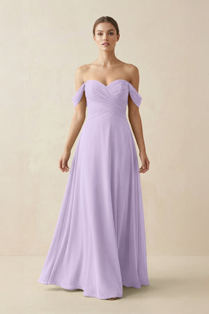 A-Line Off-the-Shoulder Chiffon Bridesmaid Dress in Lavender - KissProm BRIDESMAID DRESSES