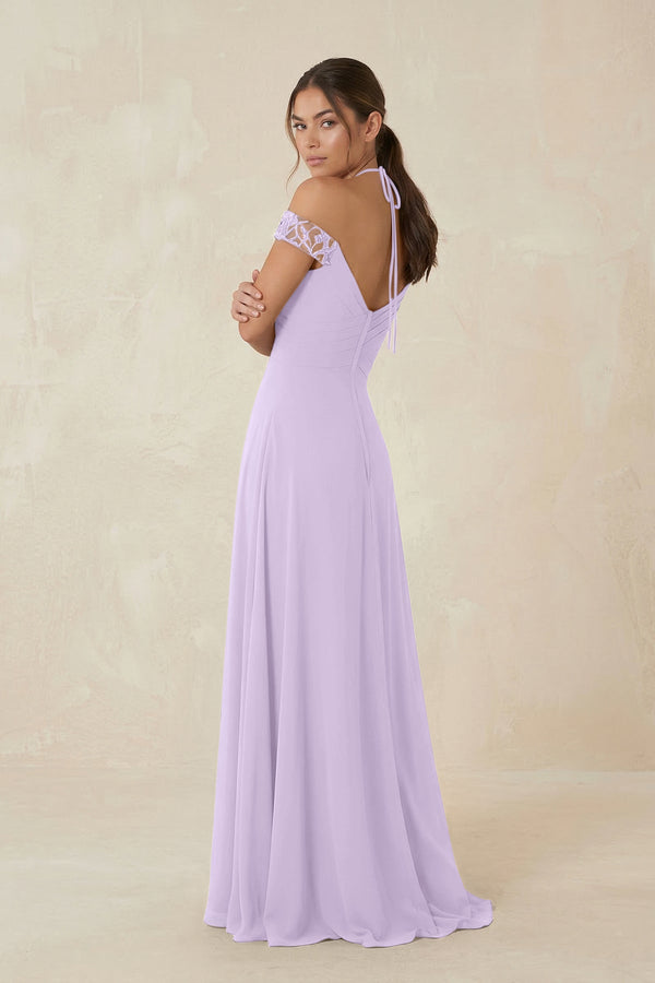 A-Line Off-the-Shoulder Chiffon Bridesmaid Dress in Lavender - KissProm BRIDESMAID DRESSES