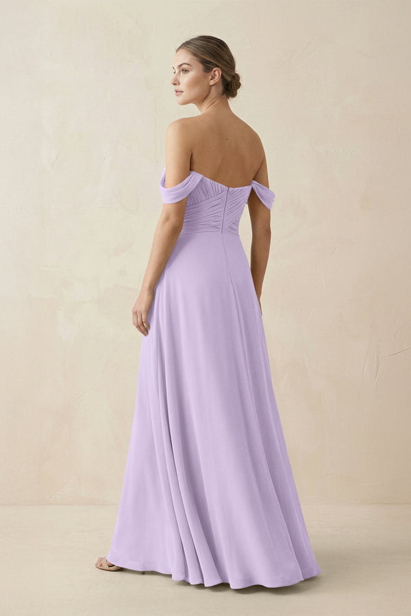 A-Line Off-the-Shoulder Chiffon Bridesmaid Dress in Lavender - KissProm BRIDESMAID DRESSES