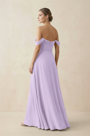 A-Line Off-the-Shoulder Chiffon Bridesmaid Dress in Lavender - KissProm BRIDESMAID DRESSES