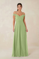 A-Line Off-the-Shoulder Chiffon Bridesmaid Dress in Matcha - KissProm BRIDESMAID DRESSES