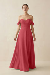A-Line Off-the-Shoulder Chiffon Bridesmaid Dress in Merlot - KissProm BRIDESMAID DRESSES