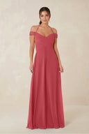 A-Line Off-the-Shoulder Chiffon Bridesmaid Dress in Merlot - KissProm BRIDESMAID DRESSES