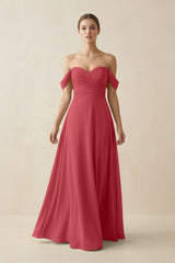 A-Line Off-the-Shoulder Chiffon Bridesmaid Dress in Merlot - KissProm BRIDESMAID DRESSES