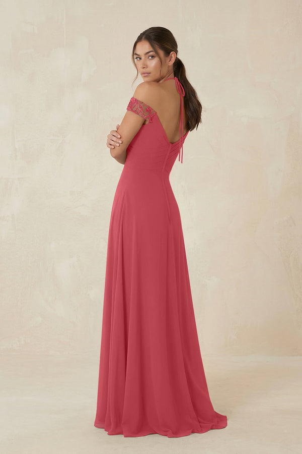 A-Line Off-the-Shoulder Chiffon Bridesmaid Dress in Merlot - KissProm BRIDESMAID DRESSES