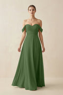 A-Line Off-the-Shoulder Chiffon Bridesmaid Dress in Moss - KissProm BRIDESMAID DRESSES