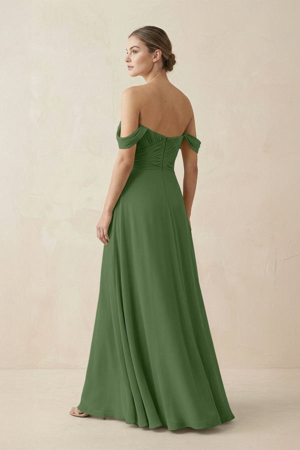 A-Line Off-the-Shoulder Chiffon Bridesmaid Dress in Moss - KissProm BRIDESMAID DRESSES