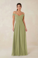 A-Line Off-the-Shoulder Chiffon Bridesmaid Dress in Moss Green - KissProm BRIDESMAID DRESSES