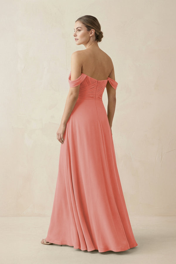 A-Line Off-the-Shoulder Chiffon Bridesmaid Dress in Mulberry - KissProm BRIDESMAID DRESSES