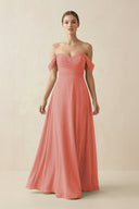A-Line Off-the-Shoulder Chiffon Bridesmaid Dress in Mulberry - KissProm BRIDESMAID DRESSES
