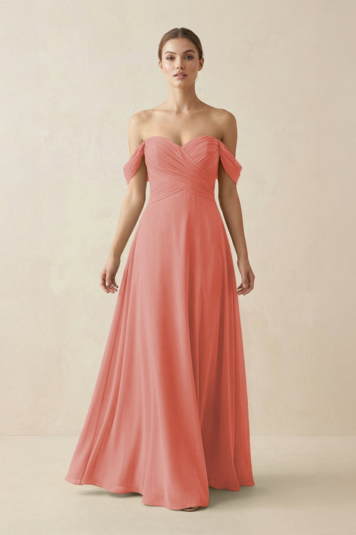 A-Line Off-the-Shoulder Chiffon Bridesmaid Dress in Mulberry - KissProm BRIDESMAID DRESSES